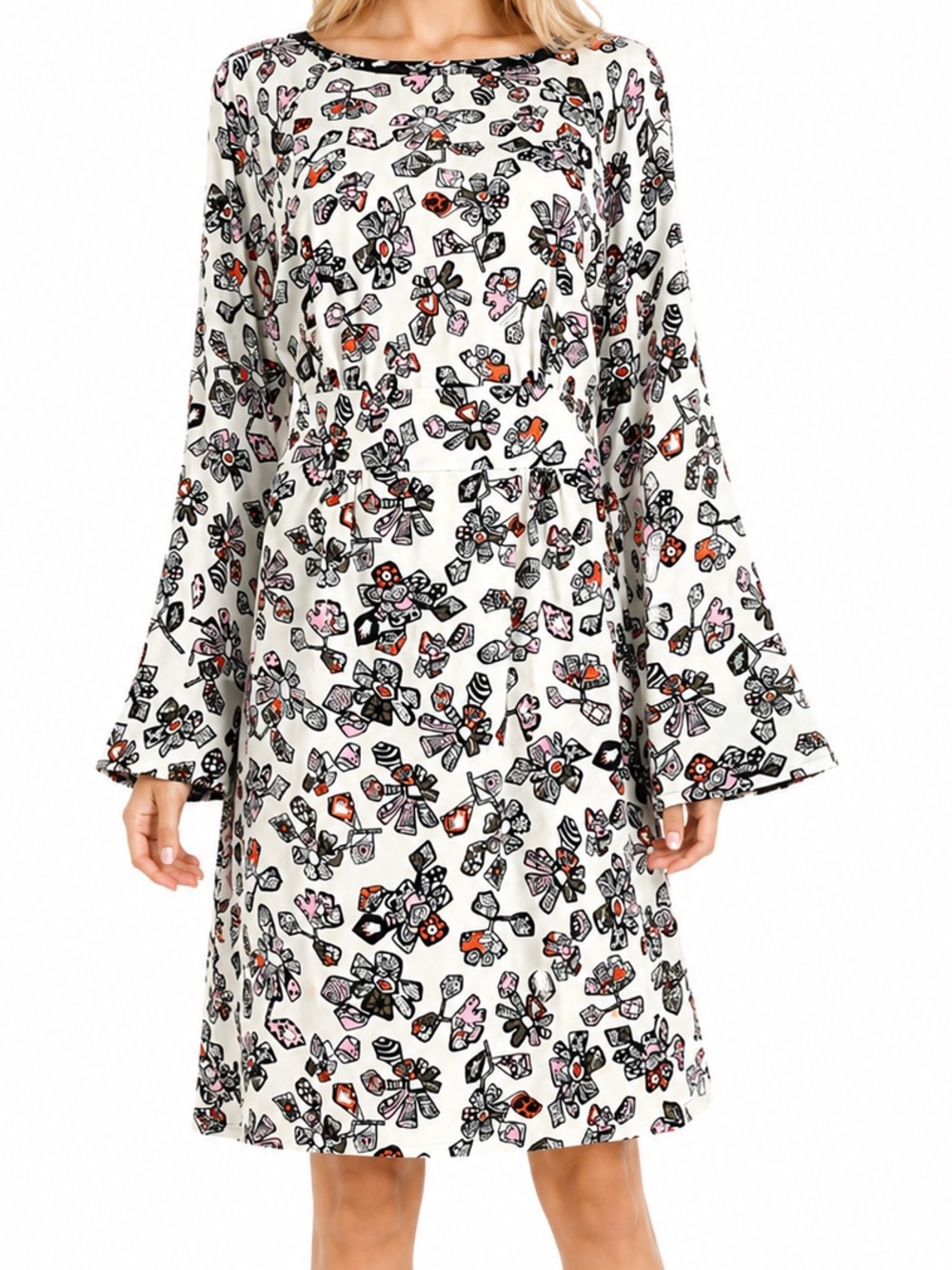 Dorothee Schumacher Silk Blend Bell Sleeve Print Dress Size 5 XL